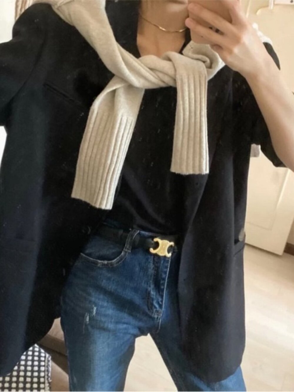 Celine Black Leather Belt with Gold Buckle